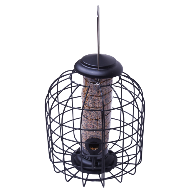 Fågelmatare för frön med skyddsgaller
