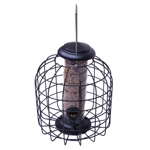 Fågelmatare för frön med skyddsgaller