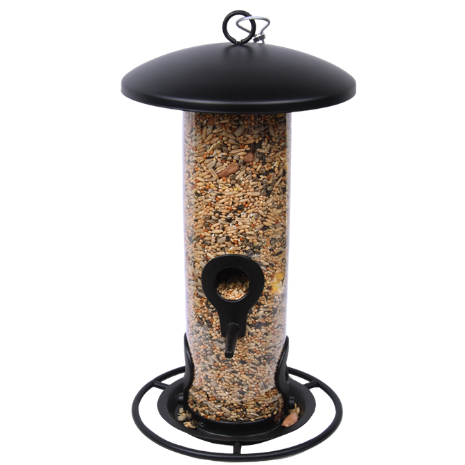 Fågelmatare för frön - medium - svart metall