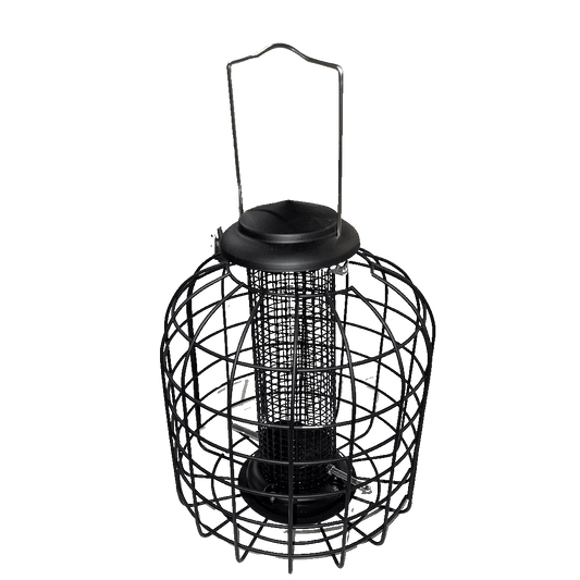 Fågelmatare för nötter/jordnötter med skyddsgaller