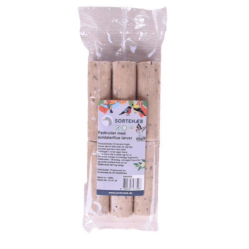 Sortenæb talgrullar med fluglarver