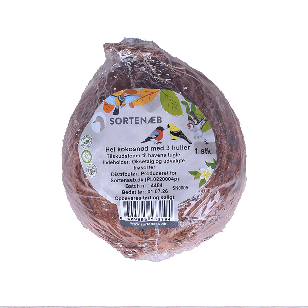 Sortenæb hel kokosnöt med 3 hål 350 g