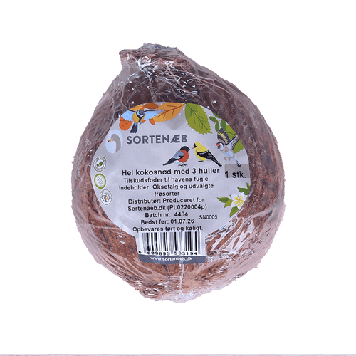 Sortenæb hel kokosnöt med 3 hål 350 g