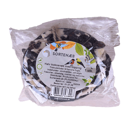 Svartnäbbad blandning av halva kokosnötter med topping (blandat) - pris per styck!