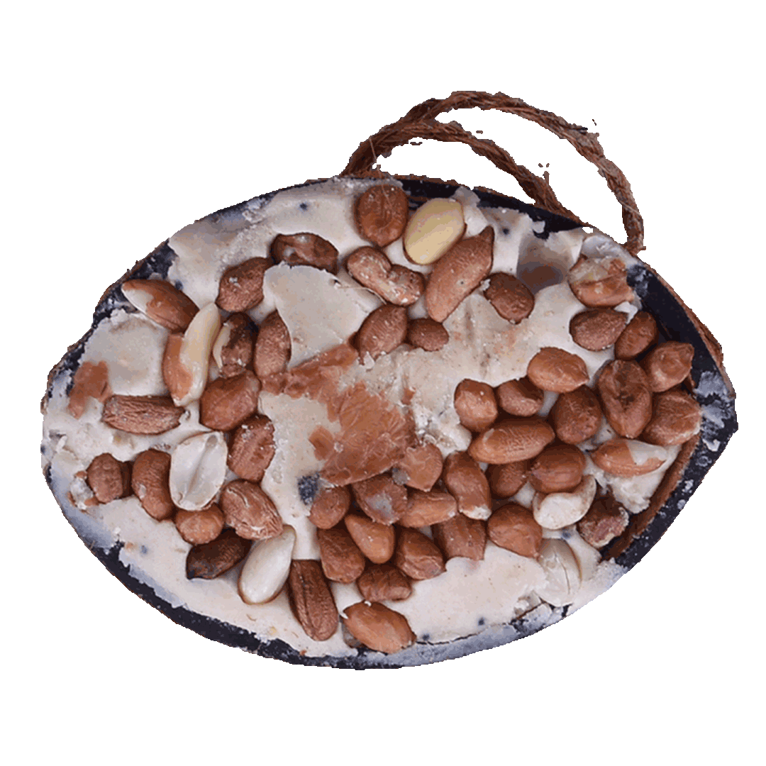 Svartnäbbad blandning av halva kokosnötter med topping (blandat) - pris per styck!