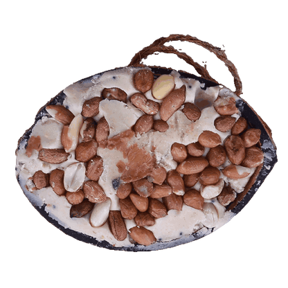 Svartnäbbad blandning av halva kokosnötter med topping (blandat) - pris per styck!